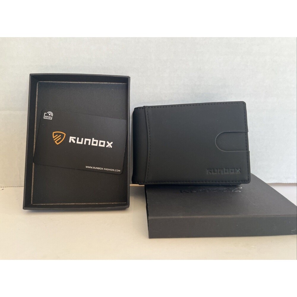 RUNBOX Minimalist Slim Wallet Money Clip RFID Blocking Front Pocket Wallet Black